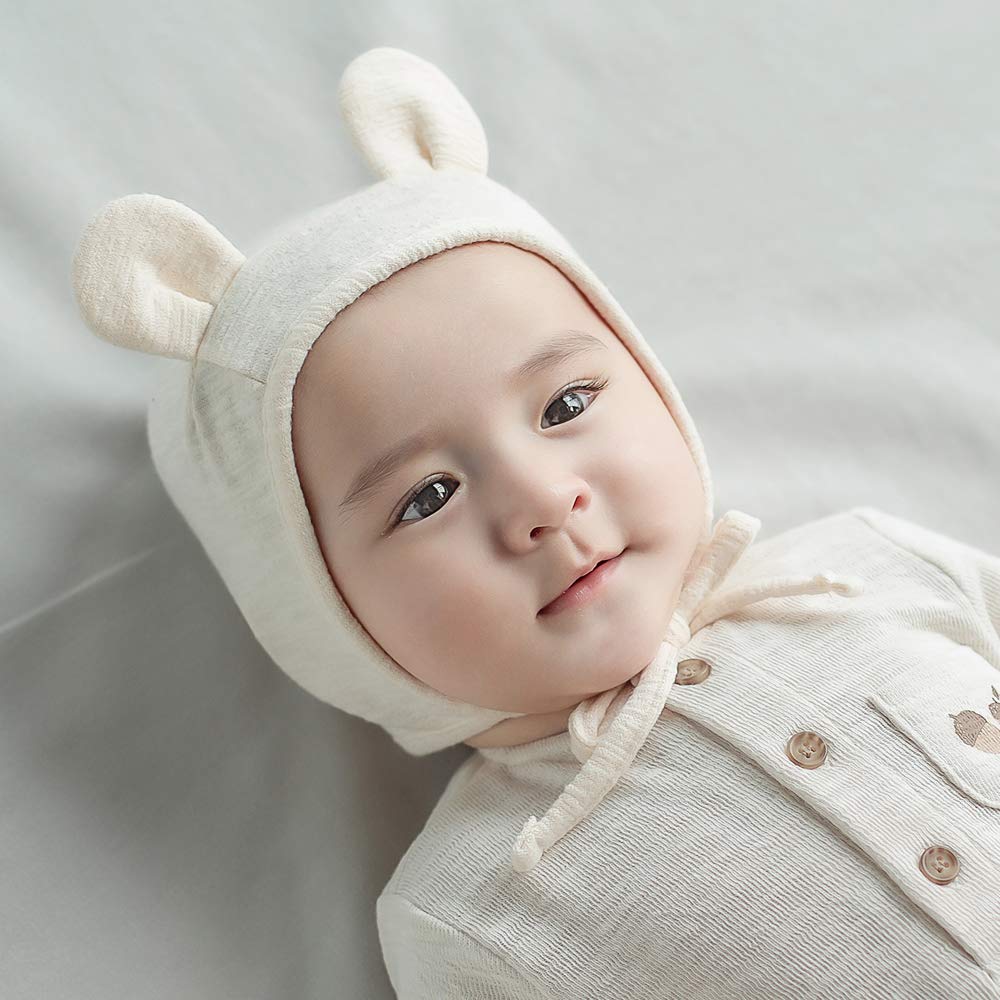 Детская шапка Bebe Bear, детская шапка, детская шапка, детская шапка с изображением животных, детская шапка [Подлинный продукт] (46(3~6M)см, КРЕМОВЫЙ)