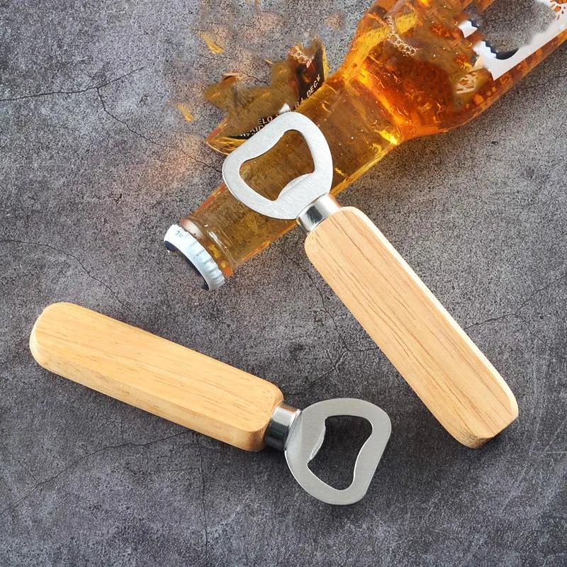 Wooden Bottle Opener, Stainless Steel Wood Handheld Beer Opener, Funny Bartender Bottle Opener for Groomsmen Gifts,