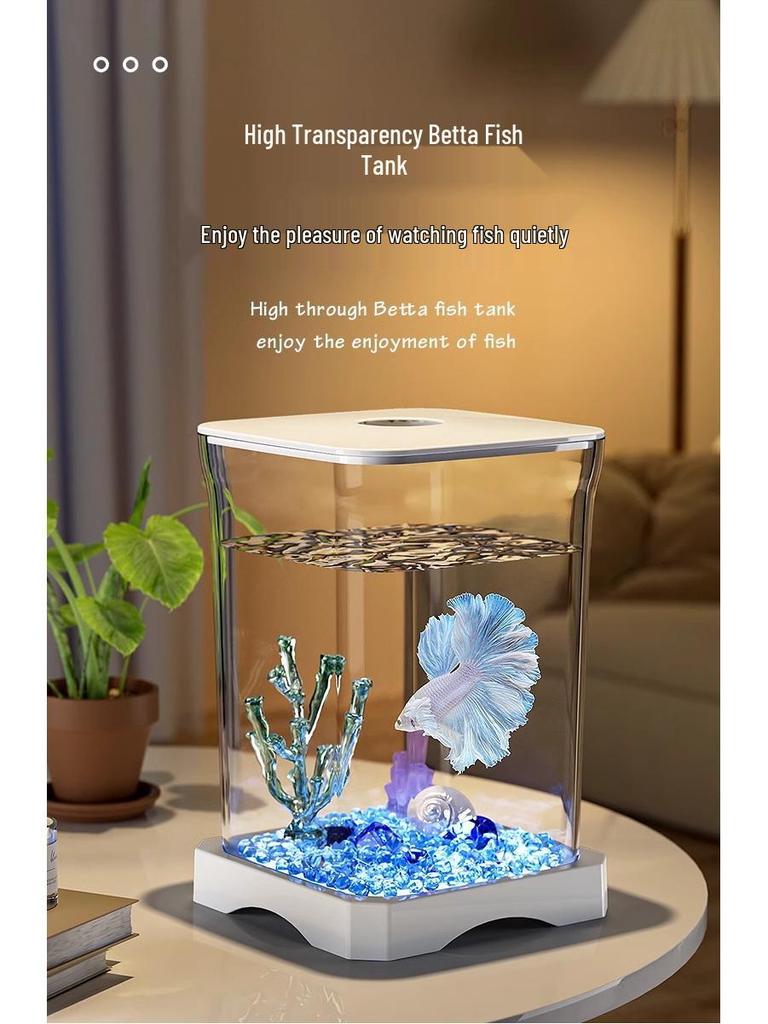 Creative Betta Fish Ecological Desktop Tank with Night Light Decoration.