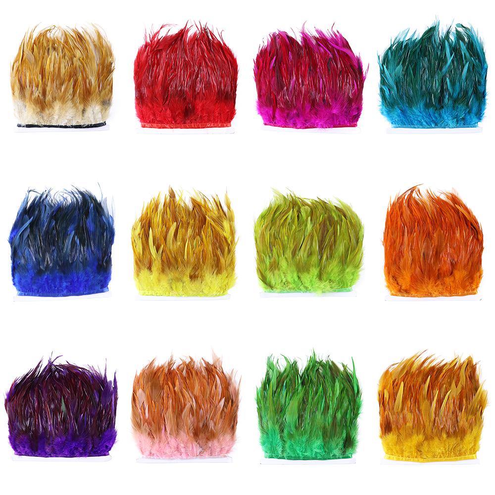 Dyeing Rooster Feathers Trim 4-6Inch Chicken Feather Fringe Ribbon for Clothing Accessories Wedding Decoration Plumas for Crafts