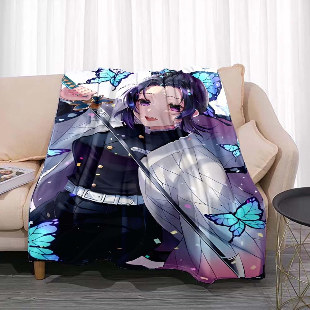 Demon Slayer Flannel Throw Blanket Anime Cartoon Smooth Soft Bedspread Warm Gamer Gift Living Room Sofa Home Bedroom Decor