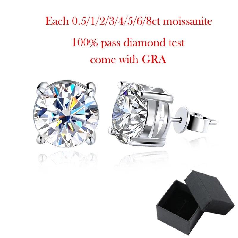 Цвет D 0,5-8CT, 3 цвета, серьги-гвоздики с муассанитом для женщин и мужчин, вечерние украшения для ушей, серьги из стерлингового серебра 925 пробы со сверкающими бриллиантами