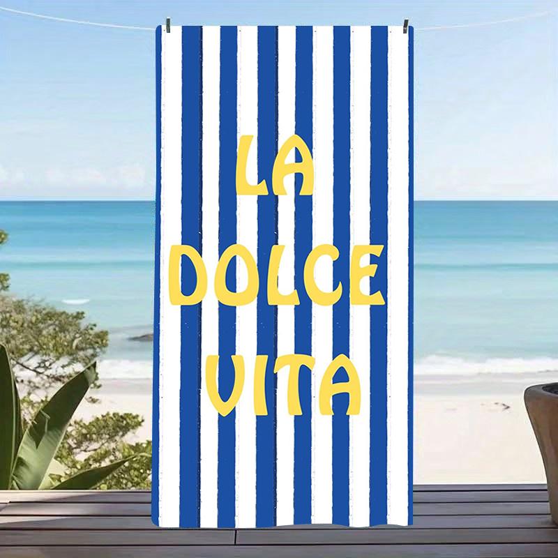 Groovy Retro Quote Microfiber Beach Towel Large Blue White Striped Sand Free Pool Towel Quick Dry Lightweight Compact Travel