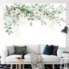 2D Watercolor Eucalyptus and White Flowers Backdrop Party Photo Background Cloth