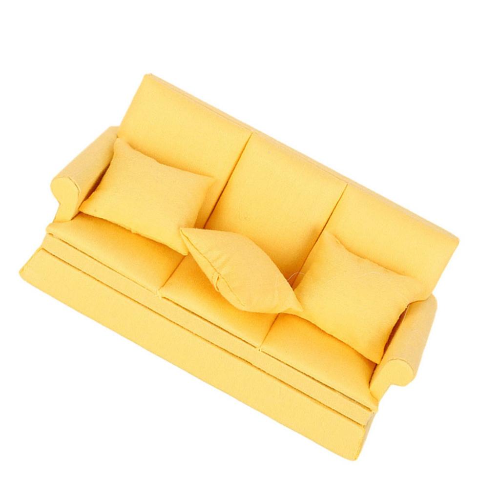 1:12 Doll House Mini Sofa with 3pcs Pillow Living Room Furniture Wooden Doll House Decoration