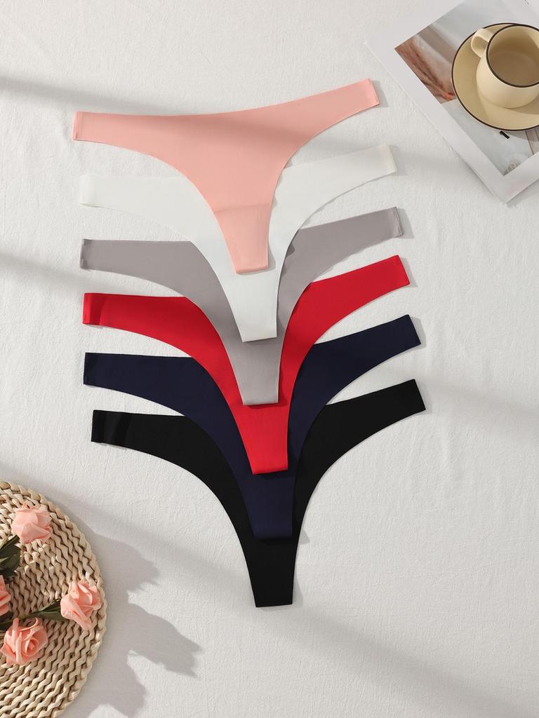 7Pcs/Set Seamless Underwear Low-Rise Panties Ice Silk Women Thongs Sexy Solid Bikini Female Stretch Lingerie Plus Size XL-4XL