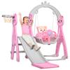Kids Slide Swing Set, Bear Themed Baby Mini Playground, Freestanding Baby Playground with Non-Slip Ladder, Slide, Swing, Basketball Hoop Set