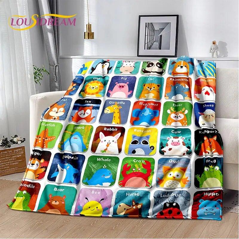 ABC Cartoon Alphabet Children Kids Early Education Soft Plush Blanket,Flannel Blanket Throw Blanket for Living Room Bedroom Sofa