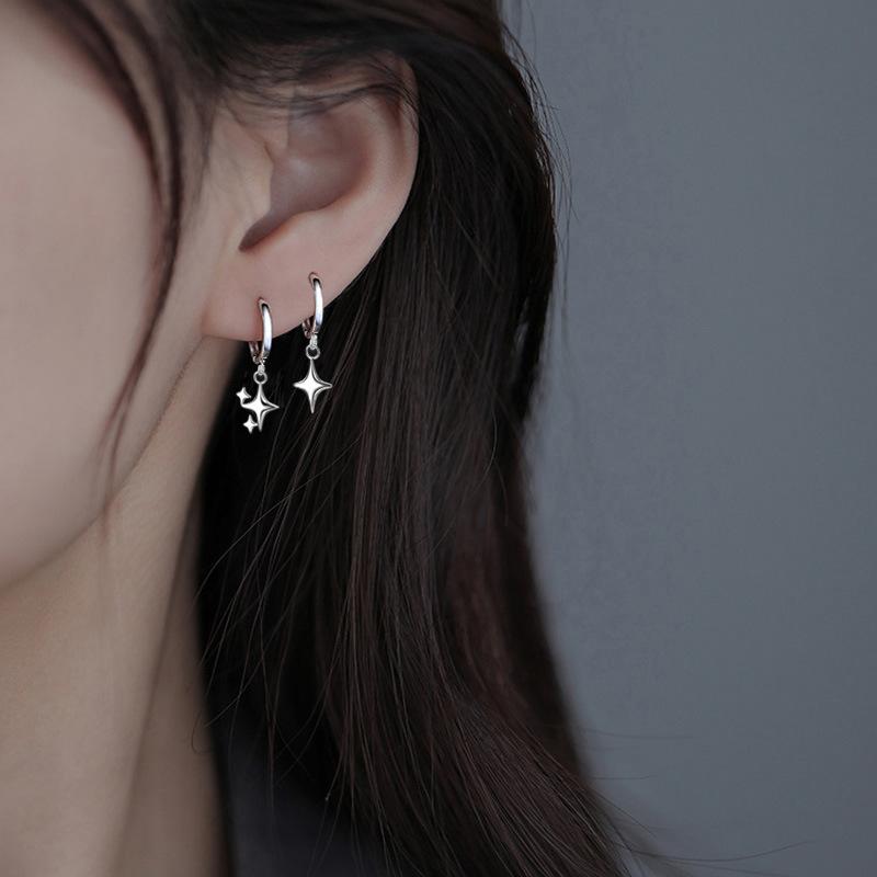 Asymmetrical Tetragonal Star Ear Buckle Versatile Earrings Simple Creative Lucky Cross Star Earrings Tide