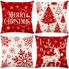 Red Christmas Printed Pillow Cover Nordic Style Polyester Printed Holiday Decoration Living Room Sofa Cushion Cover Pillow