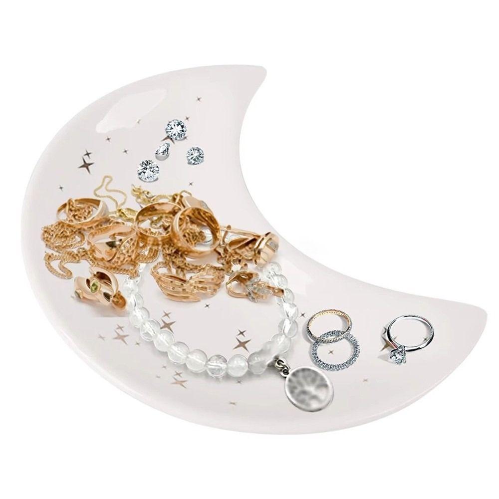 Ceramic Moon Shape Jewelry Dish Minimalist Key Storage Holder Desktop Ornaments