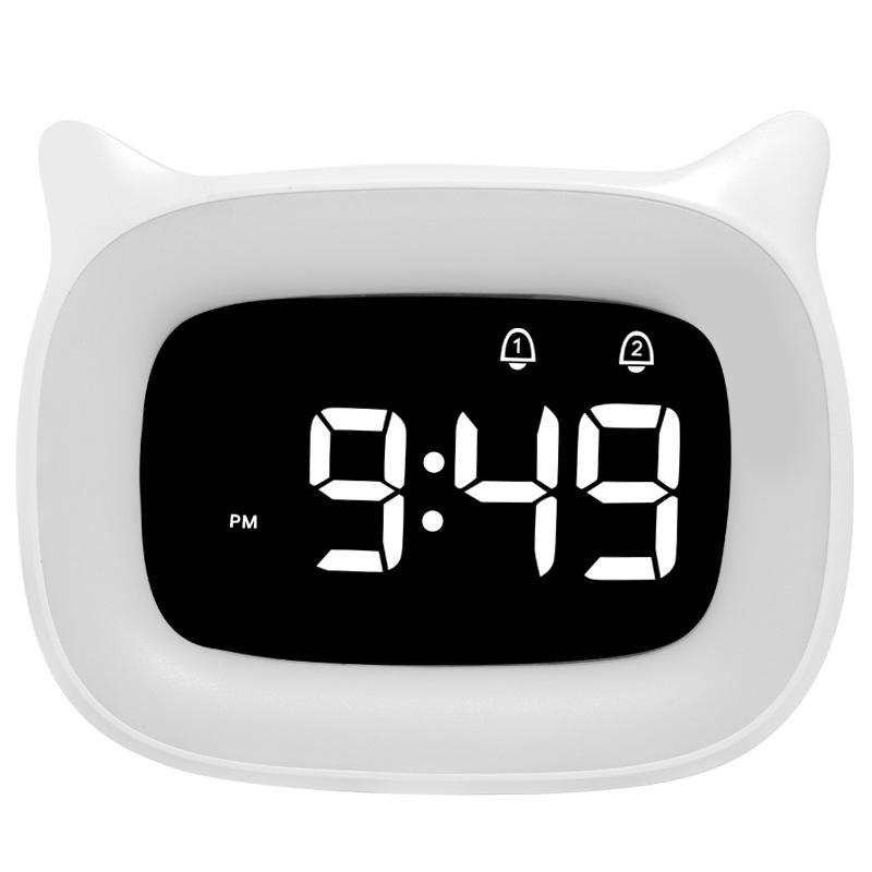 Kids Alarm Clock LED Cartoon Cat Ear Digital Clock Student Bedside with Night Light & 18 Ringtones