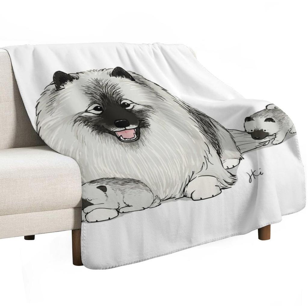 Happy Keeshond Dog with Puppies Cute Keesies Keeshonden Throw Blanket Decorative Soft Throw Blanket for Couch Sofa