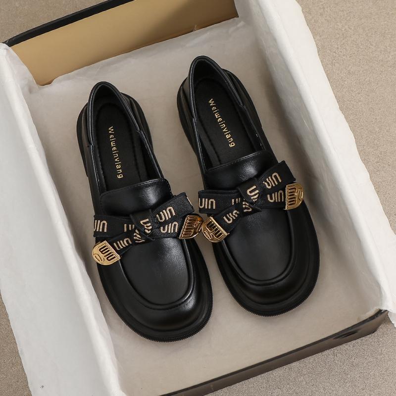 Модные туфли Frontier Platform Loafers Spring Versatile Bow Single Shoes One Pedal British Style Small Leather Shoes