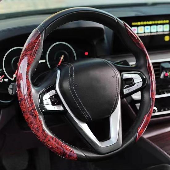 2Pcs Wood Grain Steering Wheel Cover Anti-Slip Odorless Heat-Resistant Universal Fit Faux Leather Car Steering Wheel Sleeves