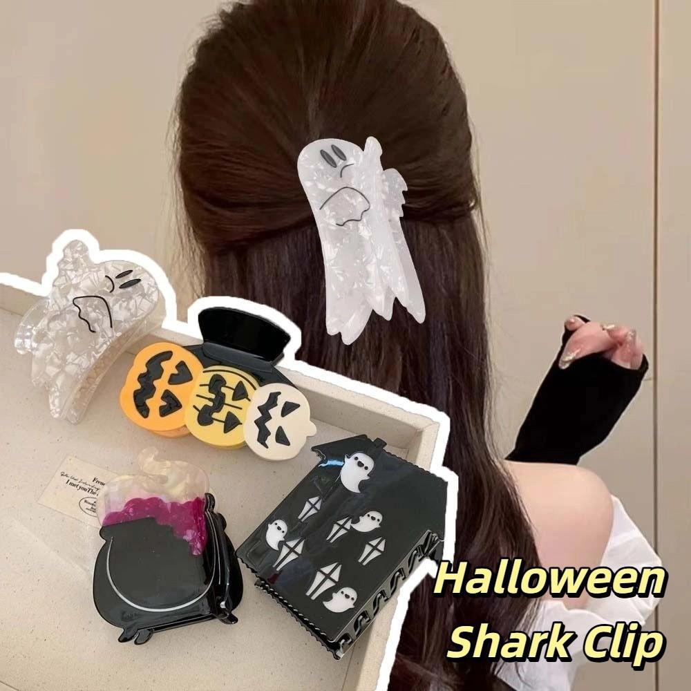 Ghost Halloween Shark Clip Waterproof Acetic Acid Hair Claw Pumpkin Shark Clip  Travel