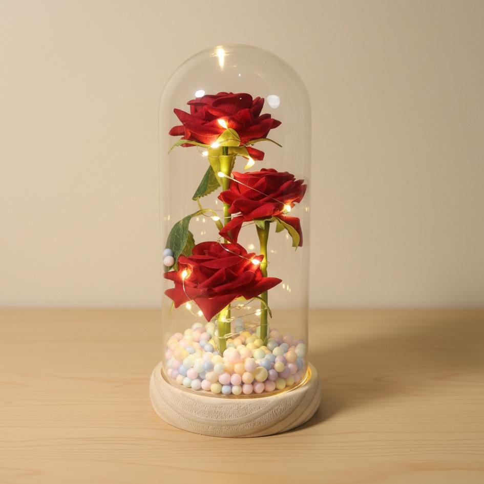 Simulation Eternal Flower Rose Bouquet Glass Cover Qixi Festival Valentine's Day Mother's Day Christmas Gift Box Finished Product