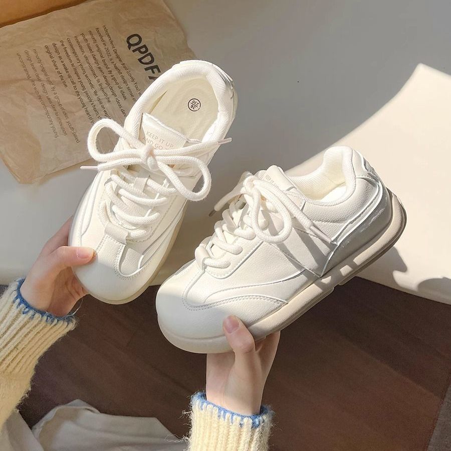 Versatile Shoes Thick Baseplate Shoes Women's Early Spring New Retro Basic Little White Shoes