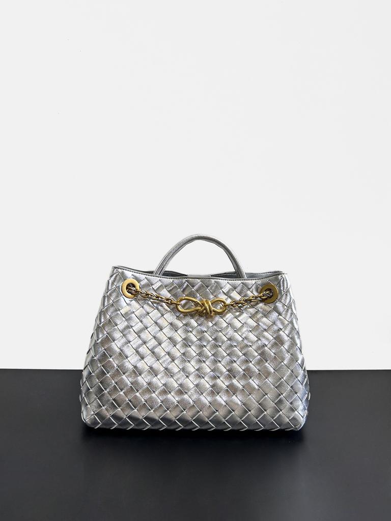 New Woven Bow Large Capacity Leather Shoulder Bag For Women Single Shoulder Diagonal Cross Handbag