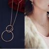 925 Sterling Silver Double Round Circle Clavicle Necklace Rose Gold Chain Jewelry Forever Women Necklace Gift S-N333