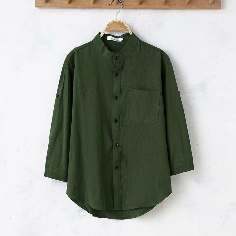 Men's Casual White Linen Shirt - Breathable, Loose-Fit, Three-Quarter Sleeve