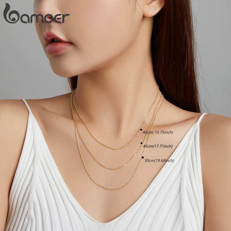 Authentic Gold Color 925 Sterling Silver Basic Cable Chain Necklace Pendant For Women Long Chain Fashion Jewelry Sca016
