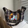 Большая вместительная универсальная клетчатая сумка-тоут женская осенняя милая такса собака студенческая сумка через плечо