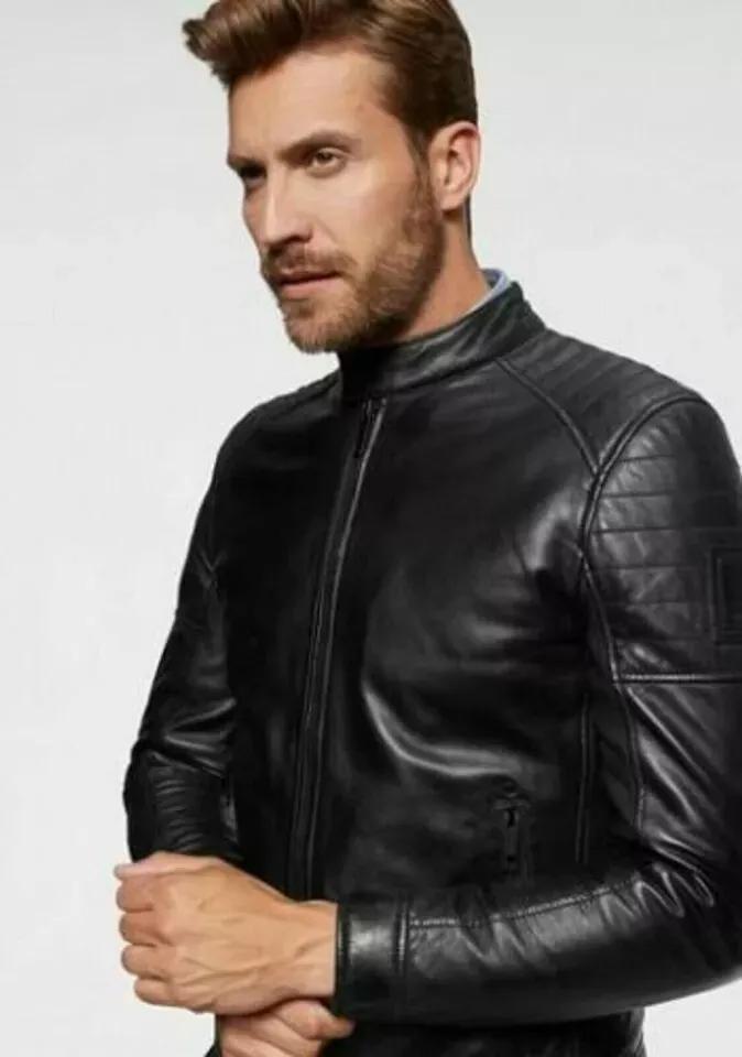 Мужская кожаная куртка черного цвета из натуральной овчины, стильная мотоциклетная куртка