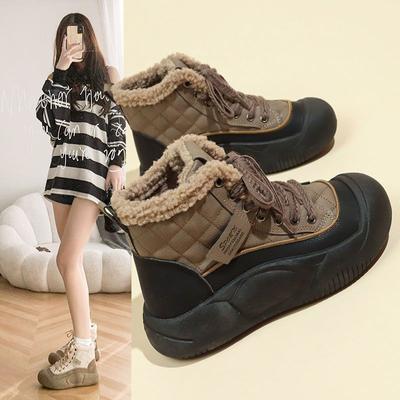 Женские зимние ботинки с флисовой подкладкой для женщин, утолщенные, теплые, с уплотненной подошвой, с увеличенной спортивной хлопковой подкладкой