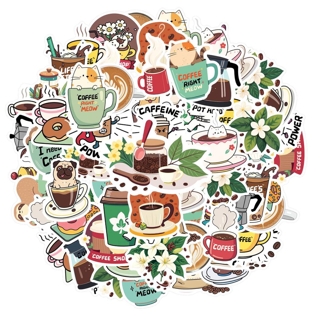 35pcs-50pcs Cartoon Beverages Stickers Cute Coffee Stickers DIY Stickers For DIY Phone Laptop Scrapbook Bike Guitar