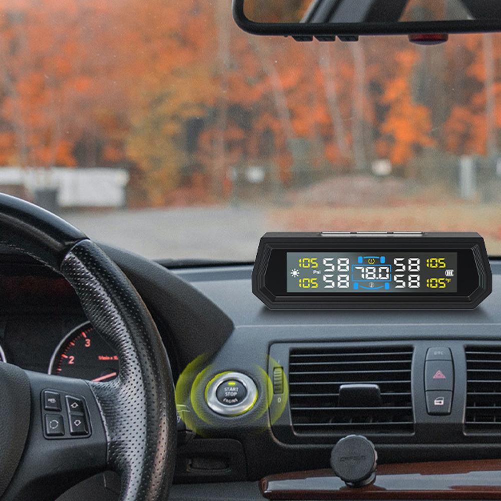 Солнечная/USB система контроля давления в шинах с 4 датчиками, монитор давления в шинах с ЖК-дисплеем для автодома, седана, внедорожника, грузовика
