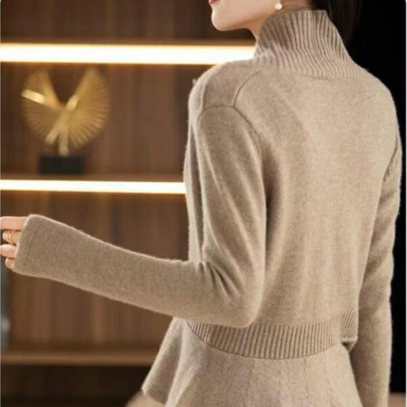 Sweater Autumn and Winter 2022 Knitted Cardigan Women V-neck Cow Horn Button Waist Neck Sweater Ruffle Cardigan Sweater Coat Top