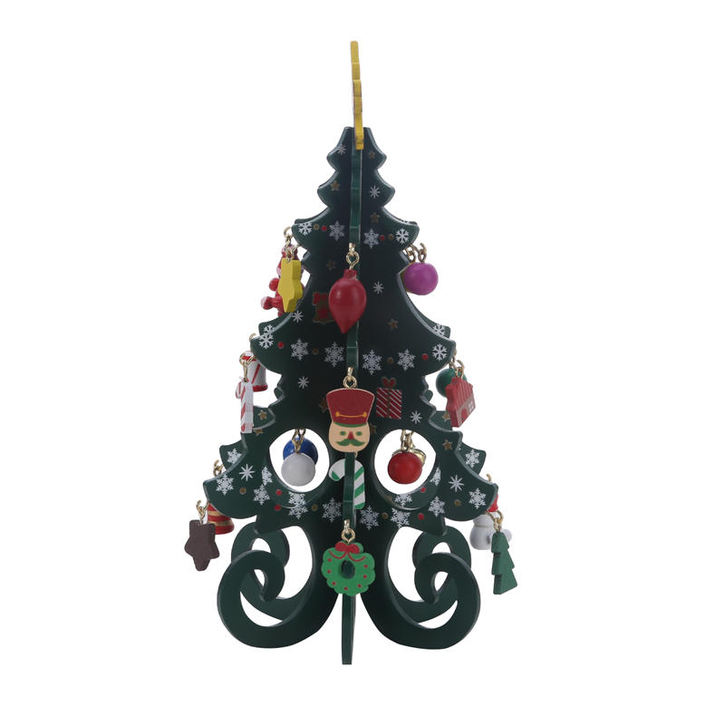 Wooden Christmas Tree Pendant Set Creative Xmas Hanging Ornament Six Tree with Small Pendant Set