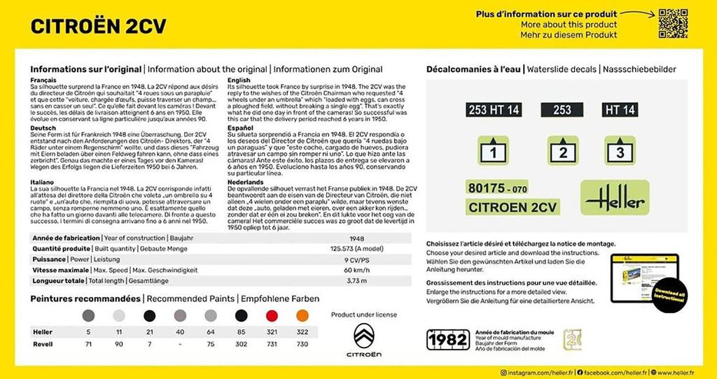 Platz Herrere Citroen 2CV Пластиковая модель HE80175 1/43