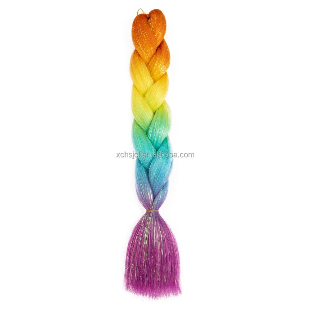 Customized Soft Heat Resistant Fiber Festival Ombre Pure 2 3 4 5 Tone Color Tinsel Glitter Jumbo Braiids