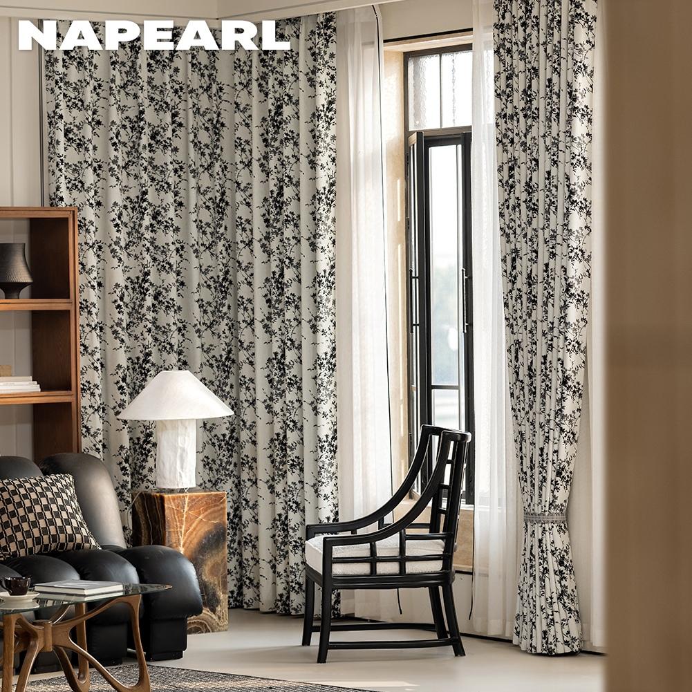 1 шт. NAPEARL Шторы в средневековом французском стиле с цветочным принтом ветвей, черно-белые, для спальни, гостиной, домашнего декора
