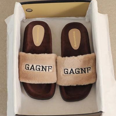 Женские модные тапочки на платформе с буквенным принтом и круглым носком, универсальные теплые зимние тапочки 2024 года, повседневная обувь, нескользящая женская обувь