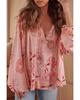 Azura Exchange Multicolor Floral Tasseled V Neck Puff Sleeve Blouse
