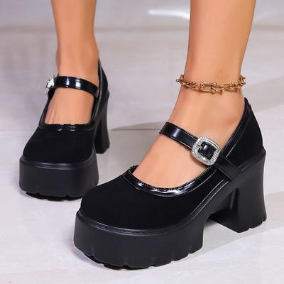 Туфли Мэри Джейн из лакированной кожи на толстой платформе, женские модные туфли с пряжкой и ремешком на толстом каблуке, женские готические туфли на высоком каблуке