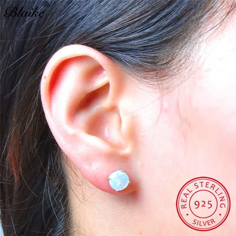 925 Sterling Silver White Fire Opal Stud Earrings for Women Fine Jewelry 8mm Round Stone Studs Birthstone Earrings