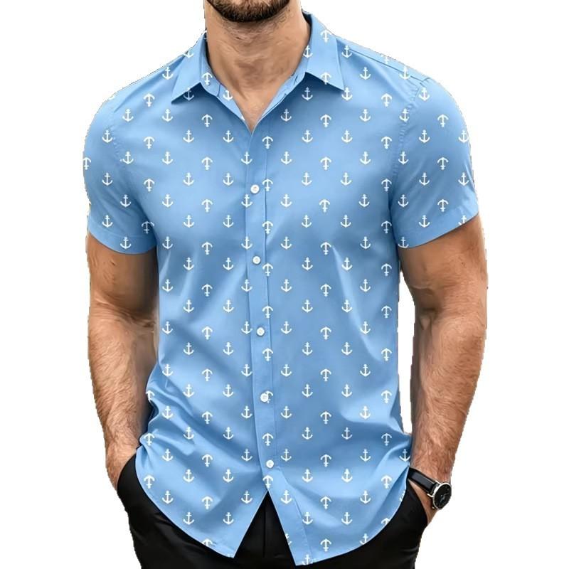 Mens Casual 3d Printed Short Sleeve Lapel Button Down Shirt