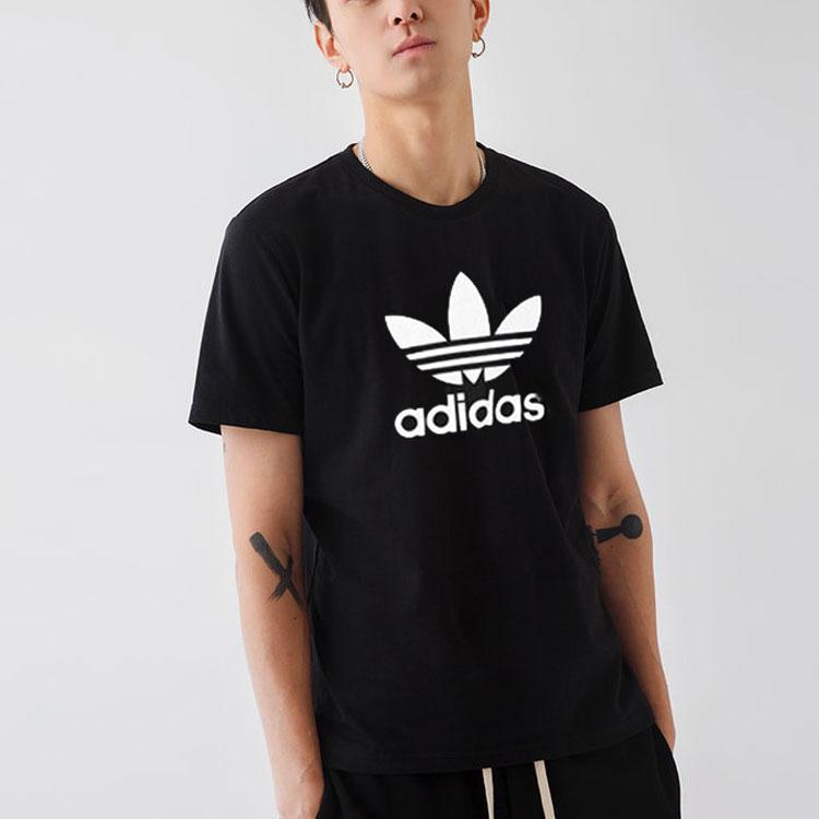 Adidas Originals Trefoil Logo Print Спортивная футболка с коротким рукавом Мужские топы Черные AJ8830
