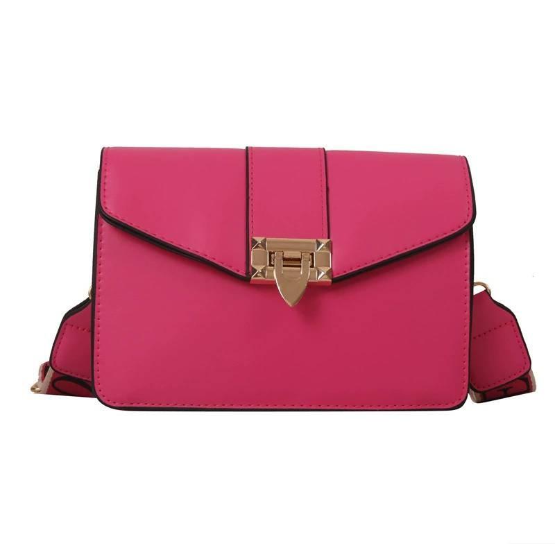 Simple Color Solid Gold Buckle Decoration Women Single Shoulder Bag Square
