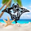 Coastal Charm Metal Manta Ray Wall Art - Beach-Themed Decor. Surfboard, Waves, Starfish & Palm Silhouette. For Living Room.
