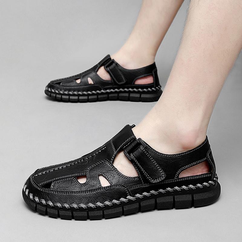 Мужские сандалии больших размеров ручной работы Кожаные пляжные сандалии