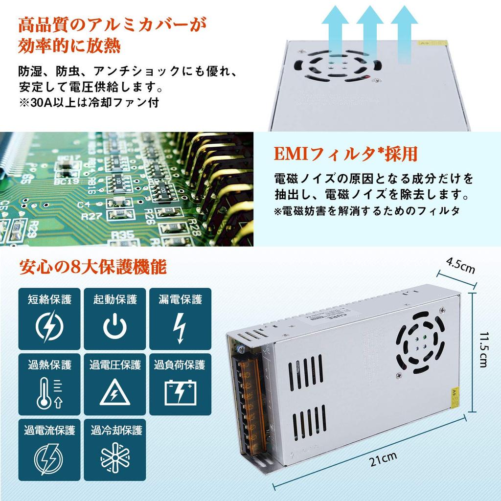 CURE Стабилизированный блок питания Импульсный блок питания AC DC Преобразователь 12В 40А 480Вт Вентилятор охлаждения Преобразователь постоянного тока Защита от перегрузки Японский