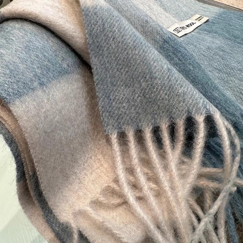 Winter Atmosphere Plaid 100 Wool Scarf Women's Winter Versatile Couple Warm Shawl Dual-purpose