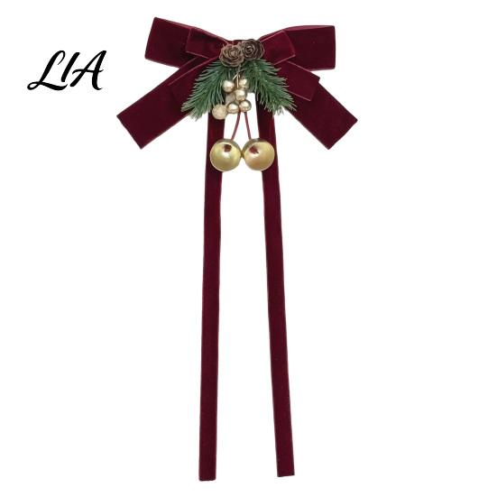 Festive Drapery Holdbacks Christmas Velvet Curtain Tiebacks with Golden Bells, Artificial Pine Needle, Holiday Party Supplies Cones, Decorative Drape
