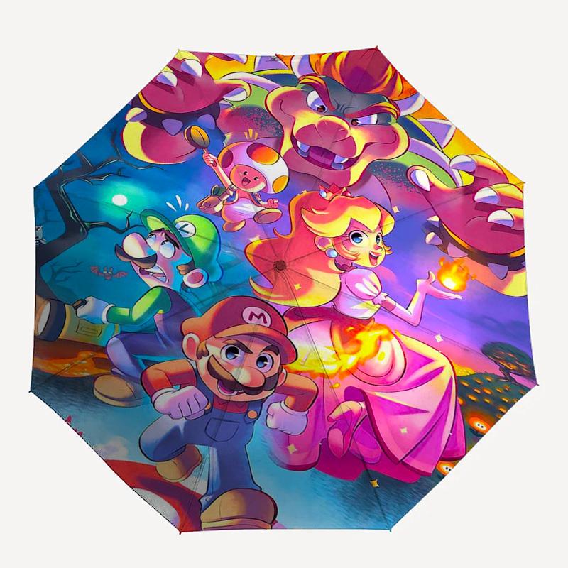1pc Outdoor Umbrella with Super Mario Bros. Characters - Automatic Opening/Closing, Portable 3-Fold Design, 8-Bone Iron Frame - Perfect Gift for