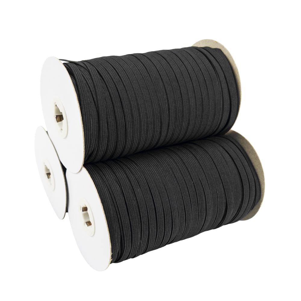 Black and White 6MM Elastic Ribbon 1/4Inch X 144 Yards Polyester and Rubber Flat Band Waterproof for Garments and Shoes